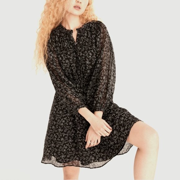 MADEWELL Ruffle-Neck Button-Front Mini Dress in Dotted Vines, XS - Picture 2 of 13